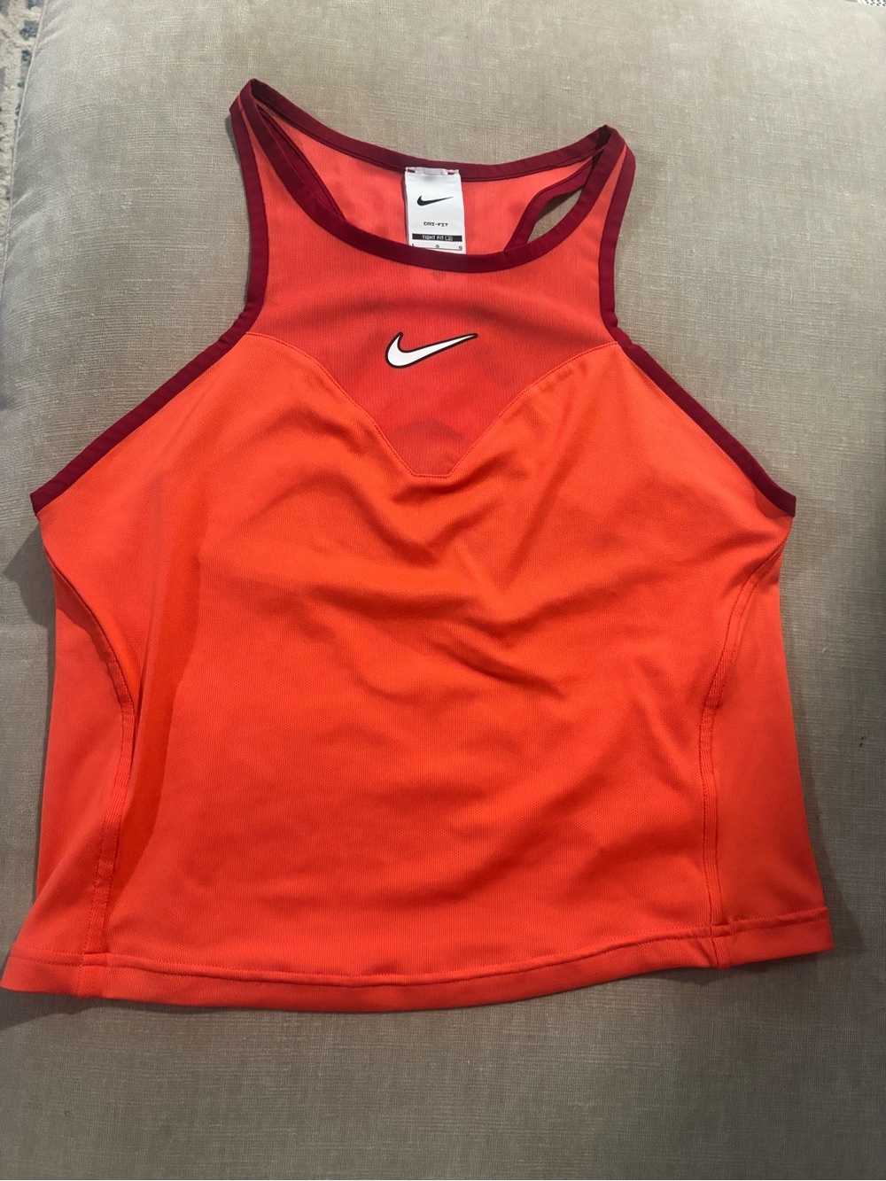 Nike Orange Tank Top with Burgundy Trim and White Swoosh